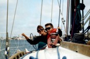Cathye and Son Gabriel Sailing San Francisco Bay on Byron Robert's Boat